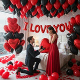 Valentine's Day Decorations Set Red Black Balloon Kit with 16 I LOVE