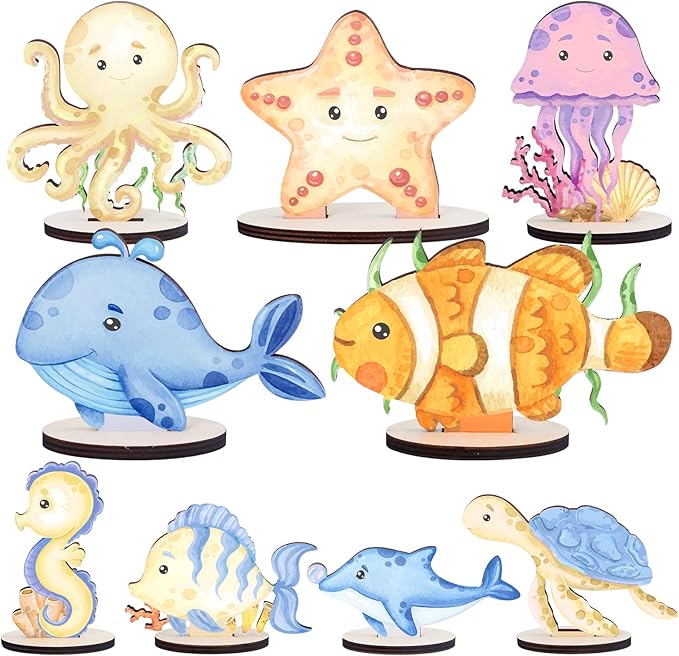 Under The Sea Party Decorations 9PCS Sea Aniamls Wood Centerpieces