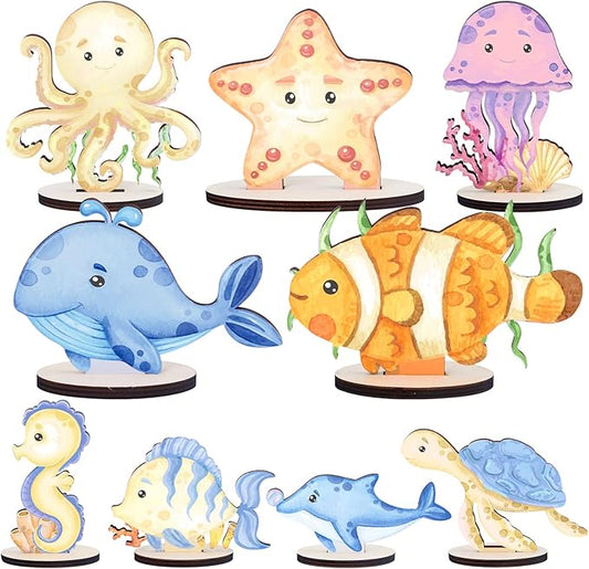 Under The Sea Party Decorations 9PCS Sea Aniamls Wood Centerpieces