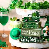 4 Pcs St Patrick's Day Table Decoration Wooden Shamrocks Truck St