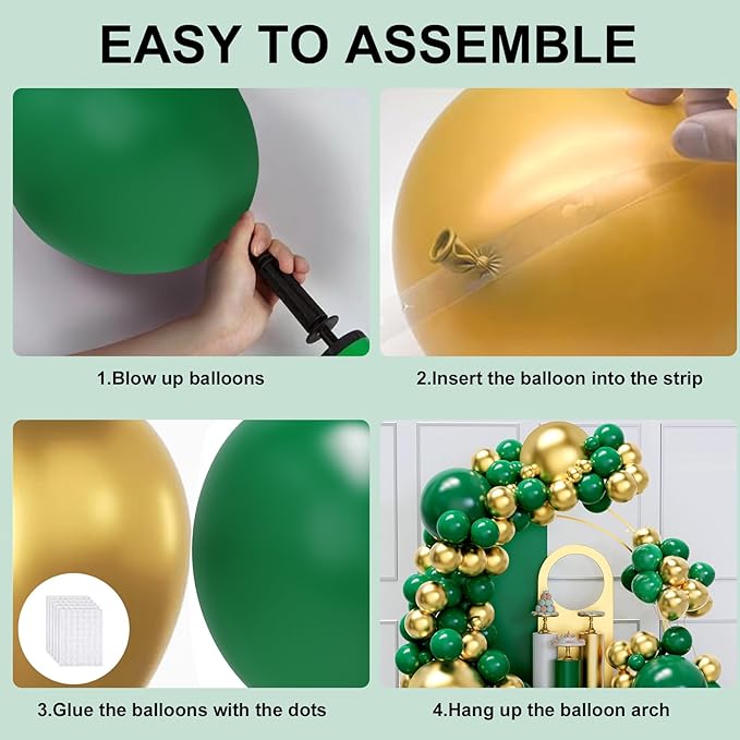 Green and Gold Balloons Arch Garland Kit, 134pcs Metallic Gold and
