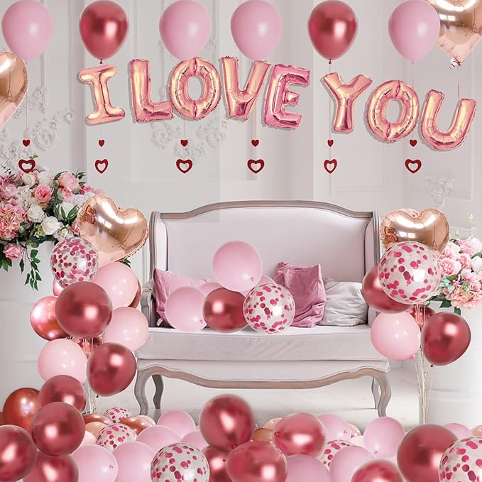 Valentine's Day Balloons Kit with Rose Gold Pink Heart I Love You