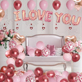 Valentine's Day Balloons Kit with Rose Gold Pink Heart I Love You