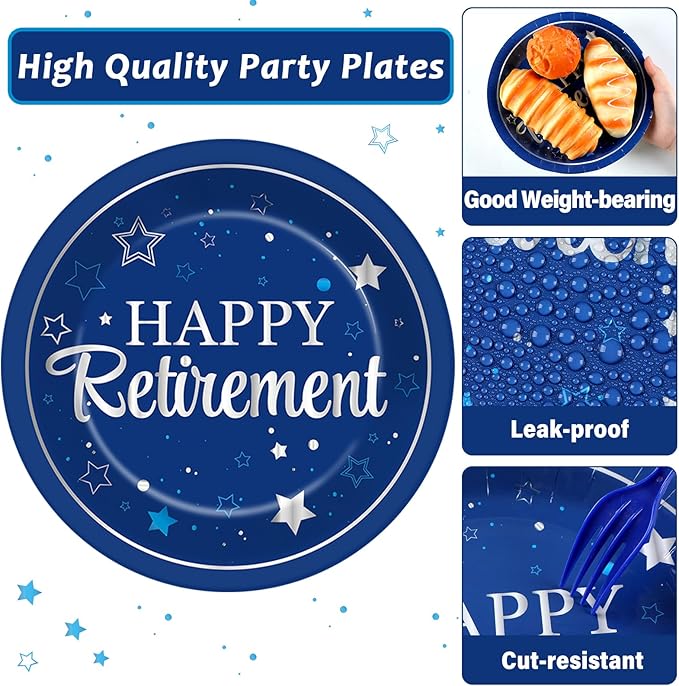50 Guests Retirement Plates and Napkins Party Supplies Happy