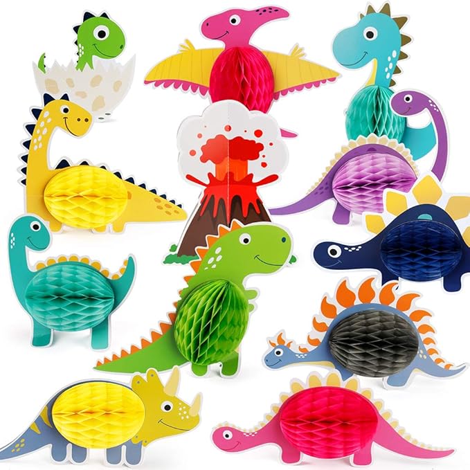 12 Pieces Dinosaur Party Honeycomb Centerpieces Table Decorations