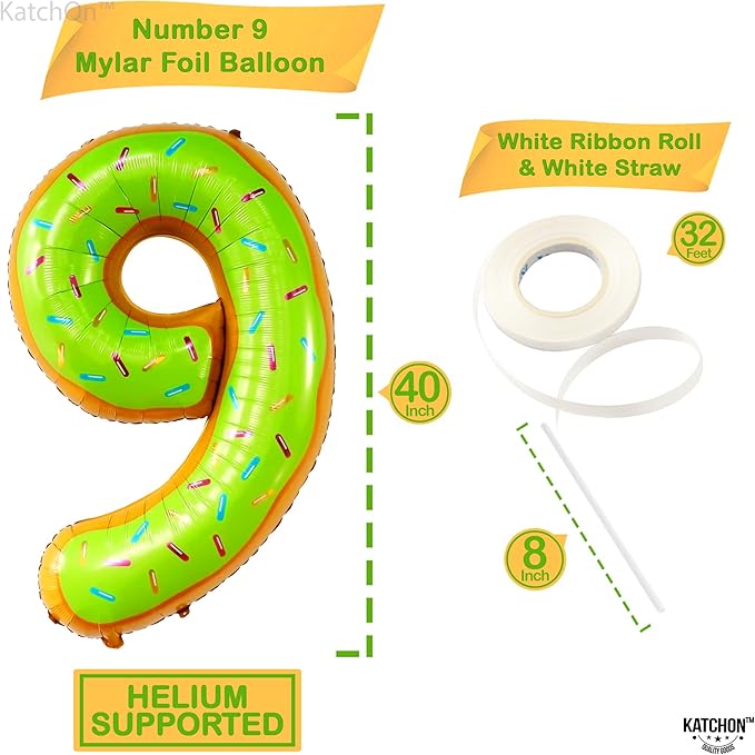 KatchOn, Huge Number 9 Donut Balloon - 40 Inch | Foil 9 Birthday