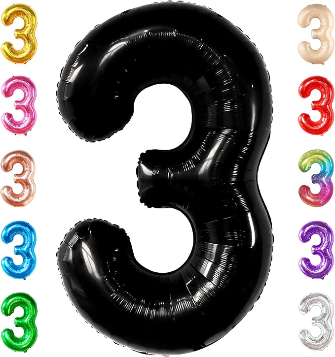 KatchOn Black Number 3 Balloon - Giant, 40 Inch | 3rd Birthday