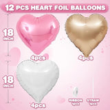 Pink White Heart Balloons,12Pcs Rose Gold Heart Shaped Foil