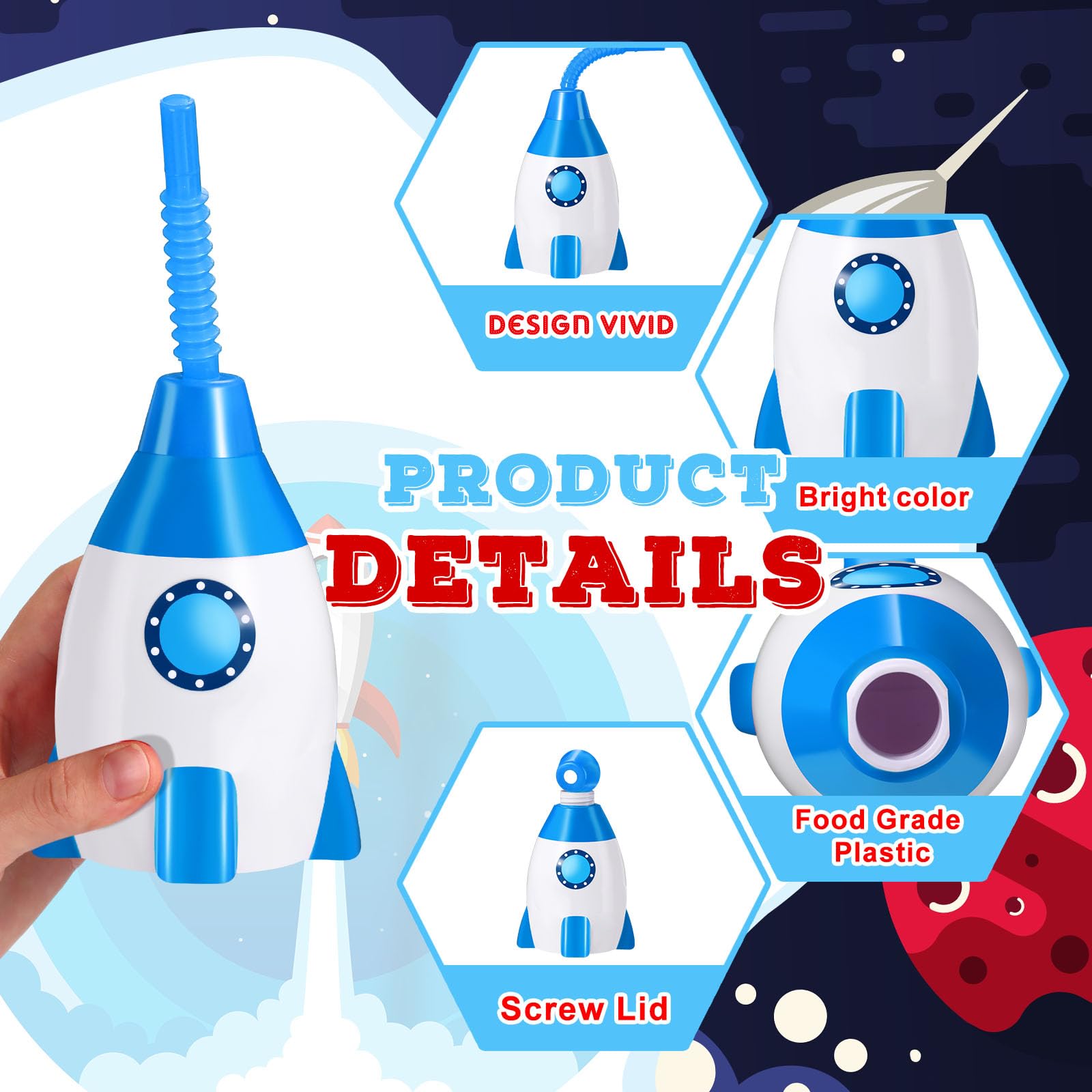 Space Cups Bulk Plastic Rocket Shape Cups 4.3 x 3.2 inch 12pk