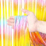 Voircoloria 3 Pack 3.3 x 8.2 ft Pastel Rainbow Foil Fringe Backdrop