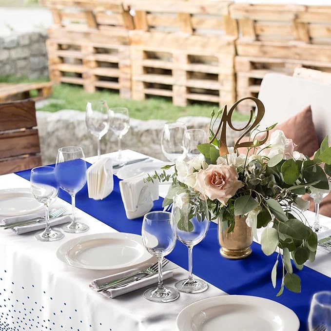 16Pack Disposable Plastic Tablecloths and Satin Table Runner Set White