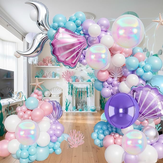 Mermaid Balloon Garland Arch Kit Purple Teal Blue Pink Clear Latex