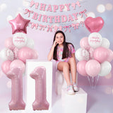 11th Birthday Decorations for Girls Pink Number 11 Balloon Bow