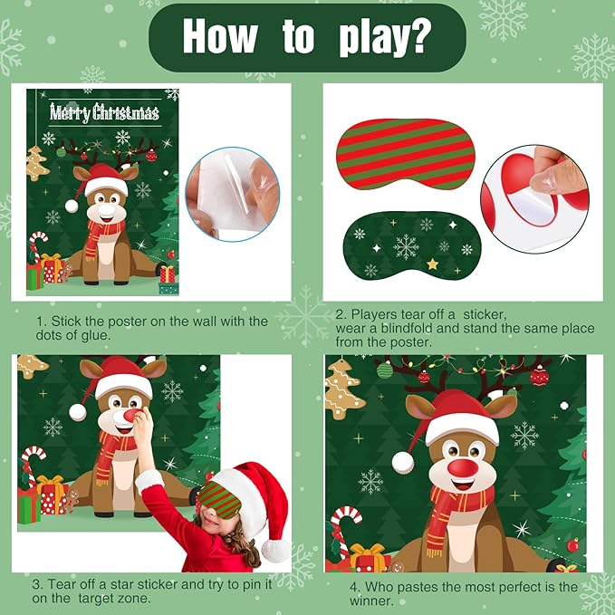 ASTARON Christmas Party Games for Kids, Pin The Hat on Reindeer with