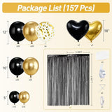 157Pcs Black and Gold Balloons Garland Arch Kit with Fringe Curtain