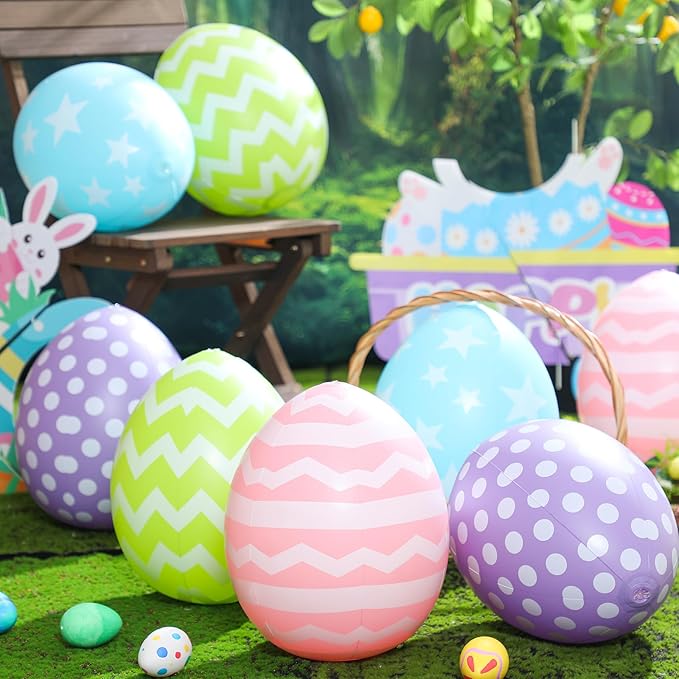 12 PCS Inflatable Easter Eggs Decorations - Large PVC Colorful Egg