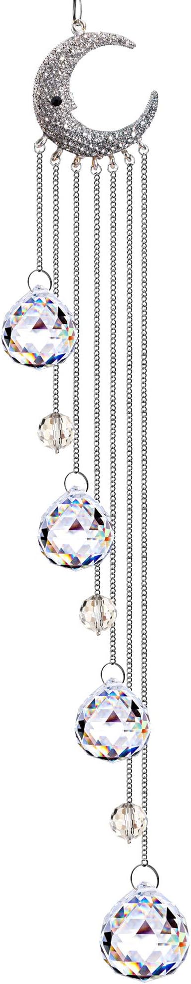 20.5inch Hanging Clear Crystal Suncatcher Ornaments with Moon Decor