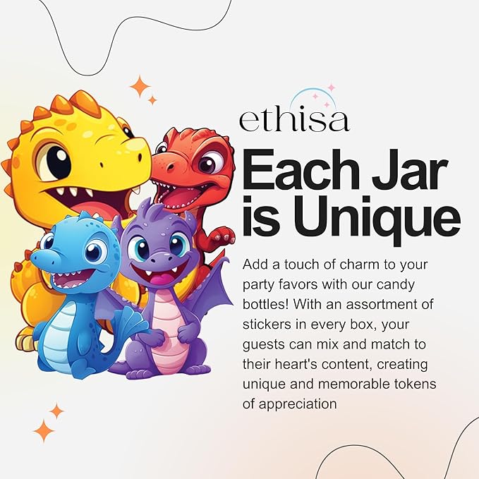 Small 12 Pack Dinosaur Party Favors DIY Candy Jars with Ribbons and