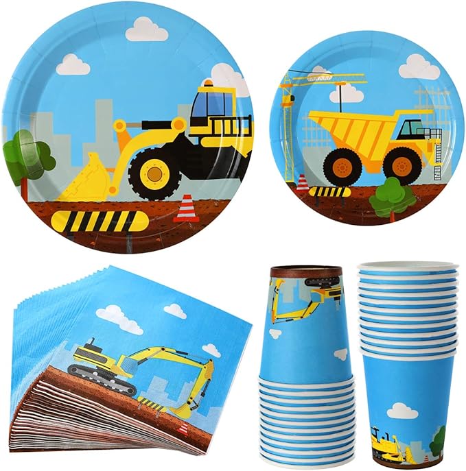 Construction Birthday Party Supplies Set 97 Pieces For Kids Serves