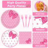 96Pcs Pink Cat Paper Plates and Napkins Cute Cats Bow Theme Birthday
