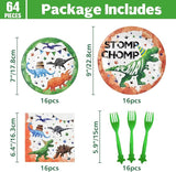 Dinosaur Party Decorations 64 PCS Dinosaur Plates Napkins and Forks