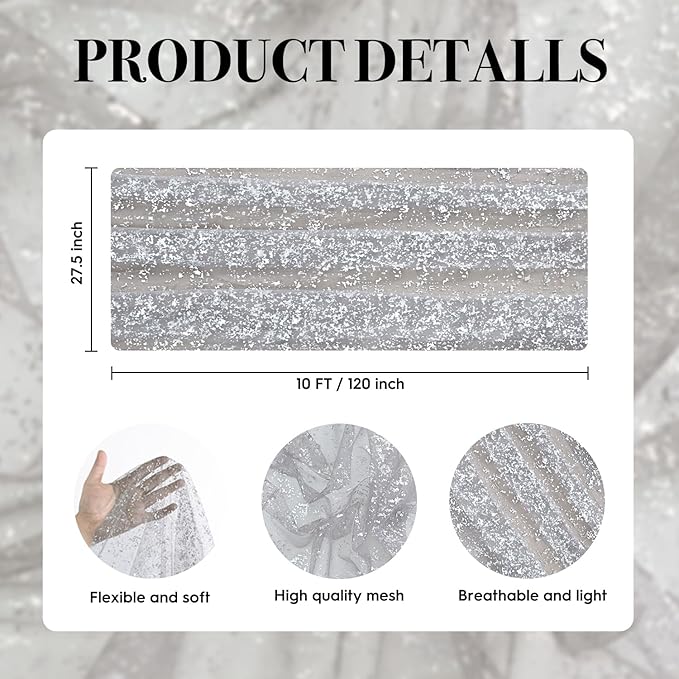 Artoid Mode Grey Gold Gauze Table Runner 120 Inch 10FT, Glitter