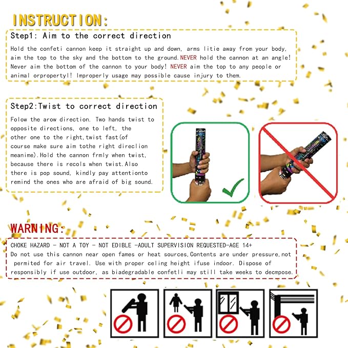 12" Gold Confetti Cannons - Party Poppers for Birthday Graduation