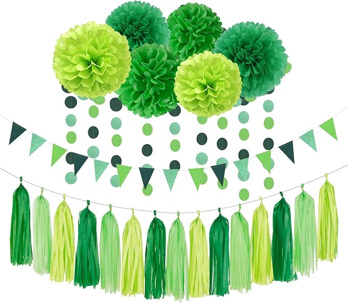 Green Party Decorations Tissue Pom Poms 23pcs St Patricks Day Paper