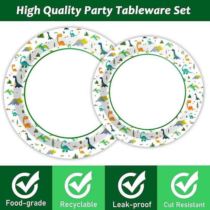 96 Pcs Dinosaur Party Plates Napkins Watercolor Dinosaur Paper