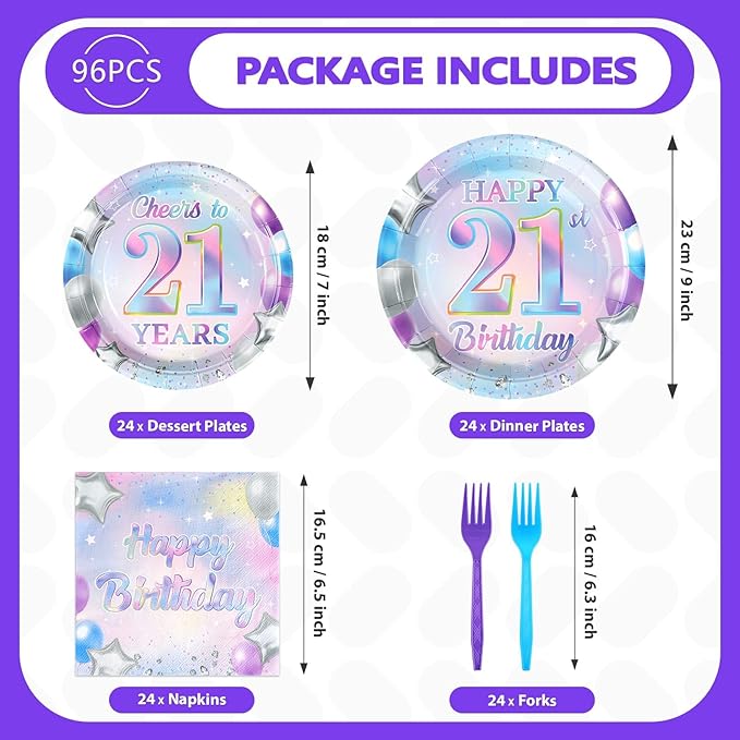 96Pcs 21st Birthday Decorations Iridescent 21st Birthday Party