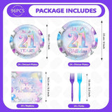 96Pcs 21st Birthday Decorations Iridescent 21st Birthday Party