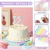 MTLEE Number 12 Birthday Candle with 12 Pcs Spiral Candles for Girls