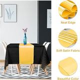 8Pack Disposable Plastic Tablecloths and Satin Table Runner Set Black