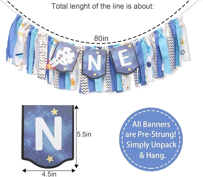 Outer Space High Chair Banner Planets Astronaut Rocket 1st Birthday