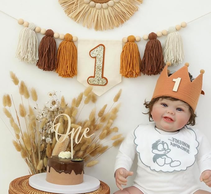 Baby Boy First Birthday Party Decorations Brown High Chair Banner