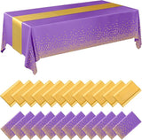 Breling 24 Pack Purple and Gold Disposable Plastic Tablecloths and
