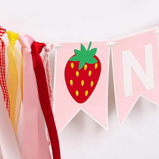Strawberry First Birthday High Chair Banner Berry Themed Party Decor