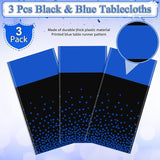 MASHAN 3Pcs Black and Blue Tablecloth Party Decorations,Plastic Black
