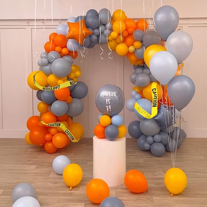 Construction Theme Balloons 12 inch Orange Yellow Dusty Blue Latex