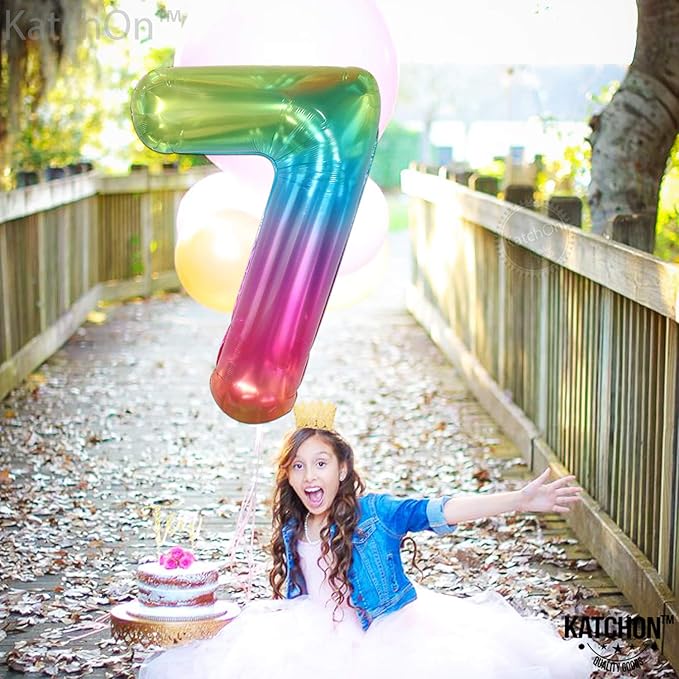 KatchOn, Giant Jelly Number 7 Balloon - 40 Inch | Multicolor Rainbow