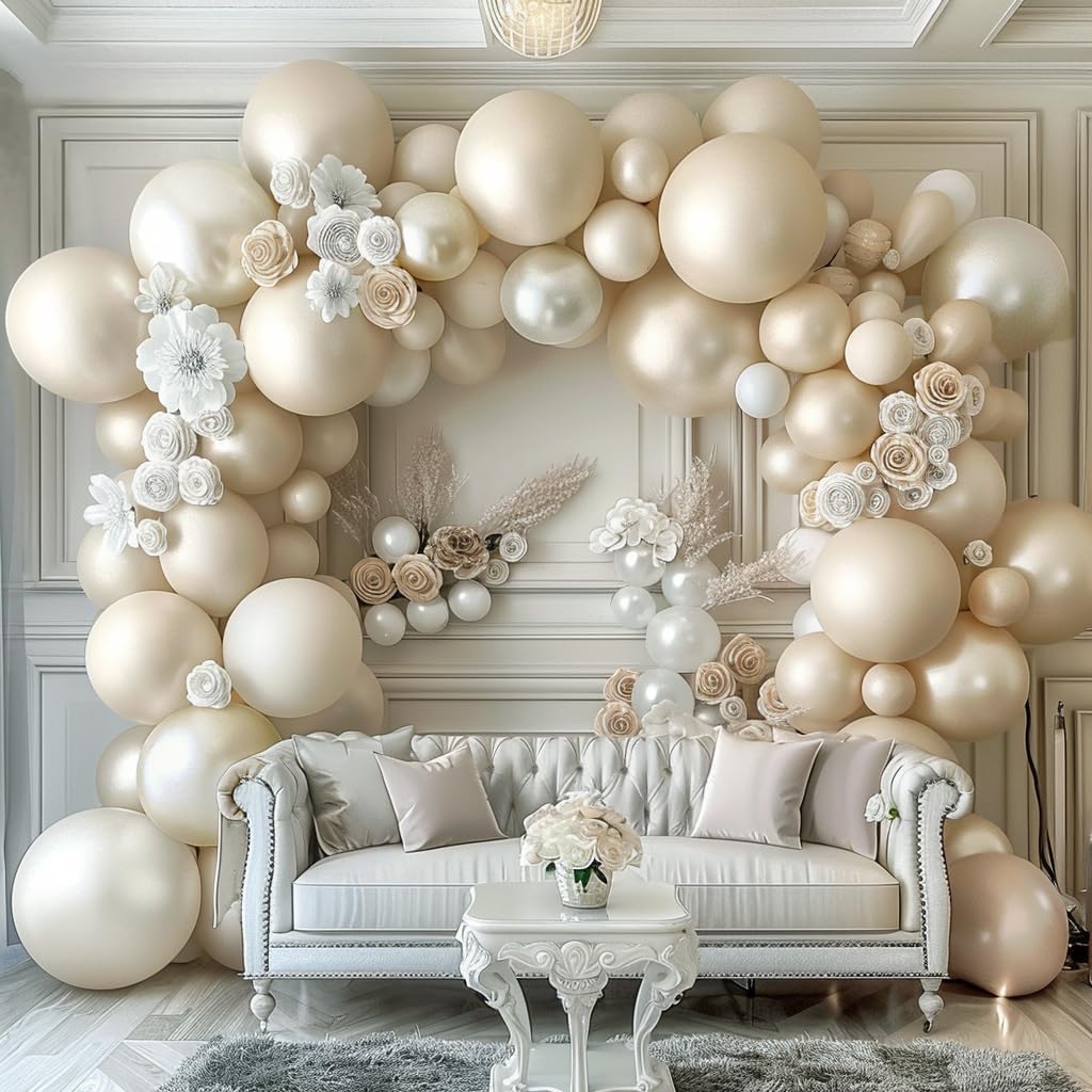 Pearl White Balloon Garland Double Stuffed Sand White Balloons