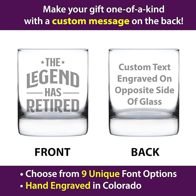 Custom The Legend Has Retired Personalized Whiskey Rocks Glass Funny