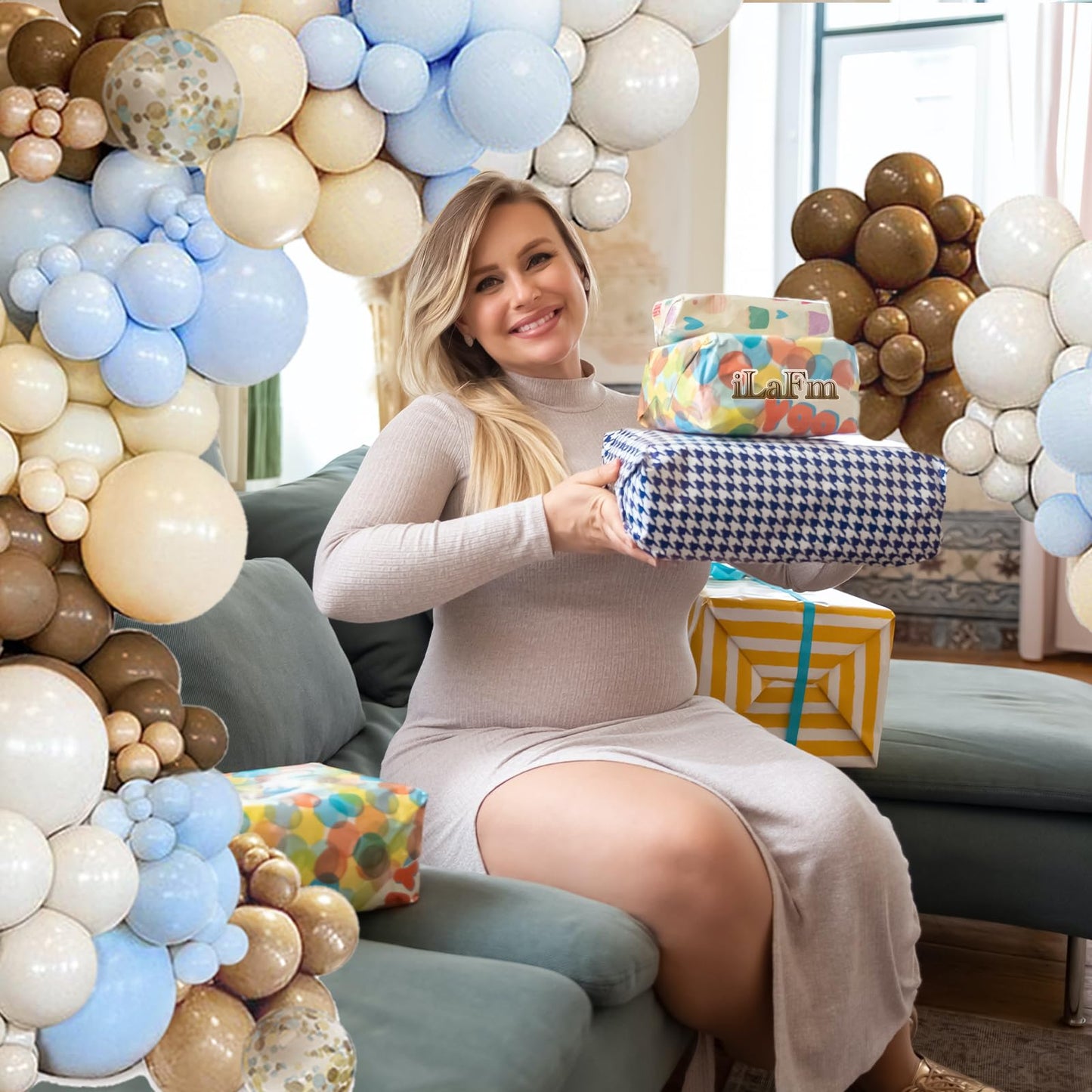 iLaFm 148pcs Brown Coffee Blue Balloons Garland Arch Kit, Boho Tan