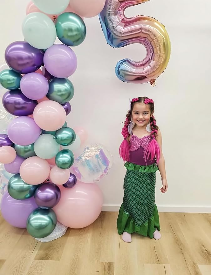 Mermaid Balloons - 12Inch Purple Pink Green Blue Balloons Glitter