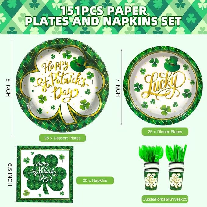 151pcs St Patricks Day Party Supplies St Patrick's Day Party