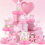 Girl Baby Shower Decorations Set - Kit with Pink Honeycomb