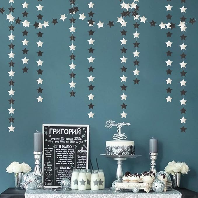 Black Silver Birthday Graduation Party Decorations Garland 62ft