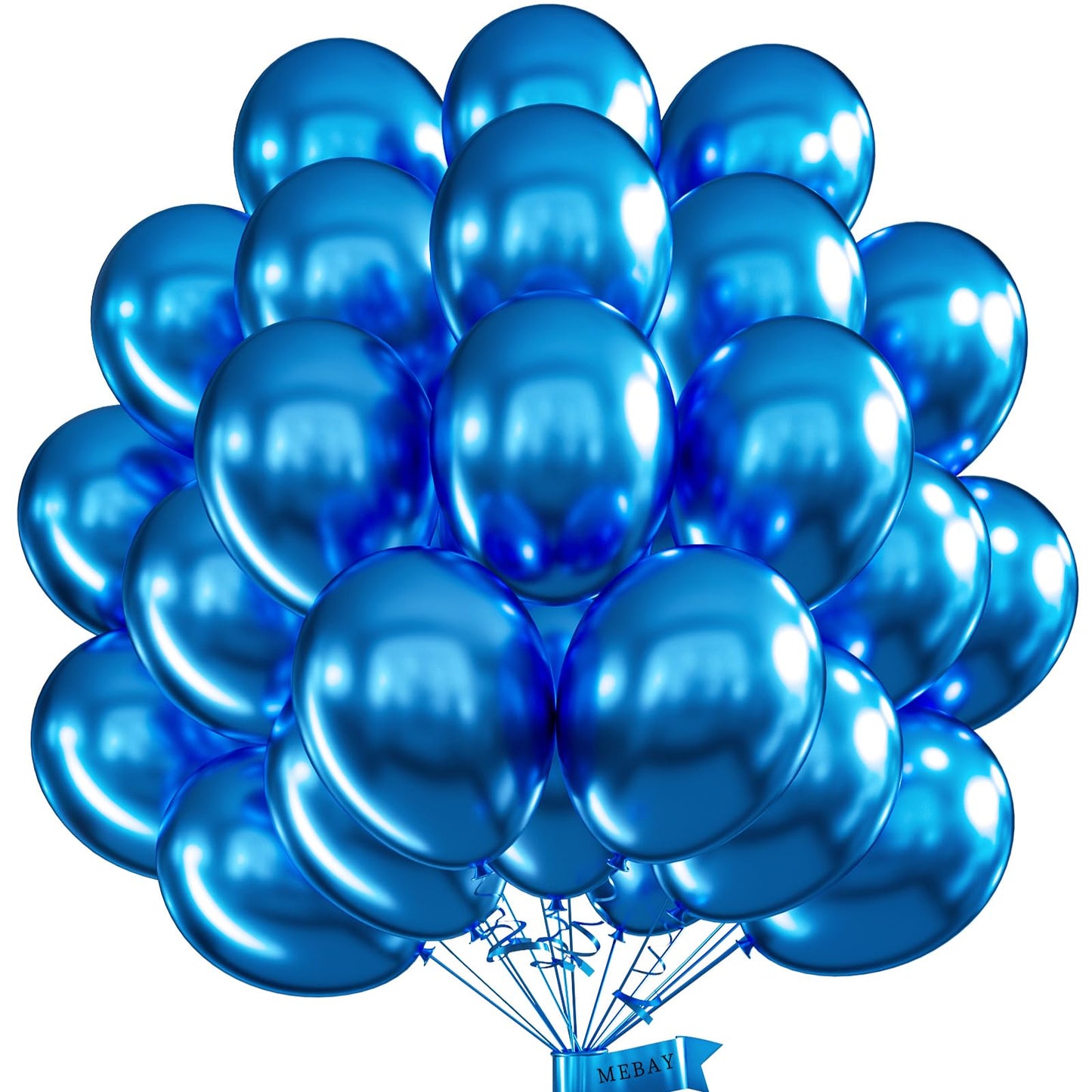 Chrome Metallic Blue Balloons 12 inch, 100 Pcs Latex Shiny Balloons