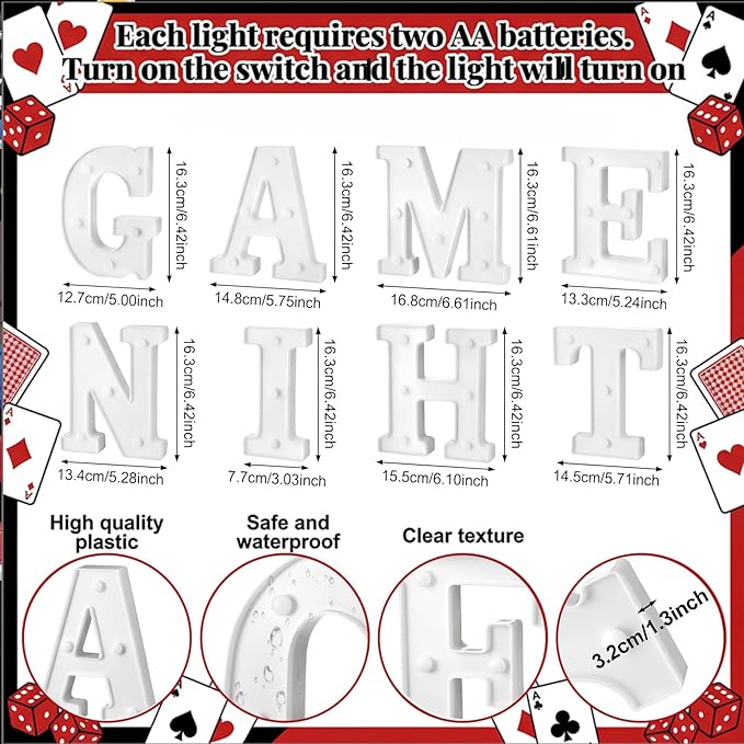 Honoson 9 Pcs Casino Theme Party Decorations Game Night Lights up LED