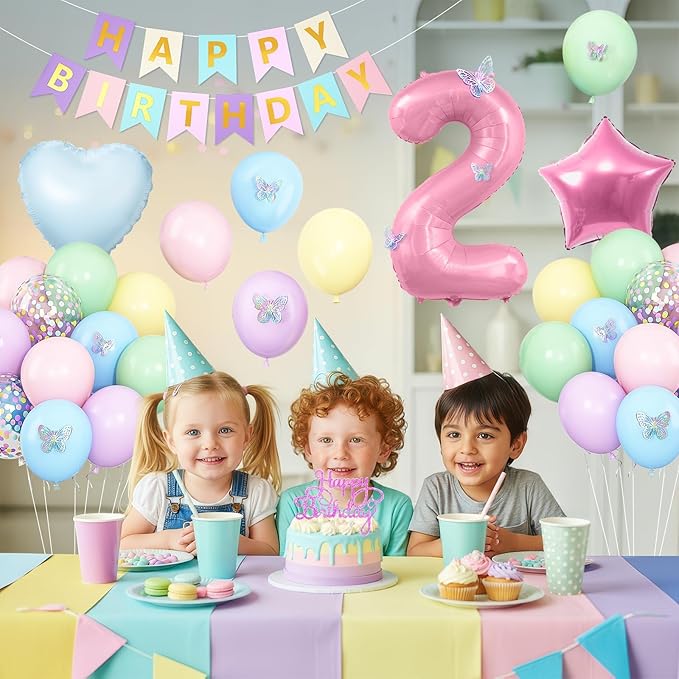 2nd Birthday Decoration for Girls Easter Pastel Rainbow 2nd Balloon